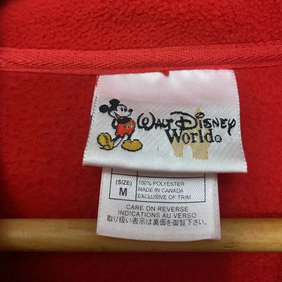 Disney World Red Full Zip Fleece Jacket Santa Mickey Zip Pockets Size M - Picture 3 of 8